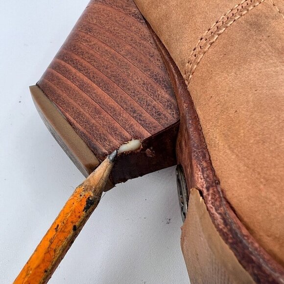 Frye Reina Women Size 5.5M Brown Cognac Suede Side Zip Heel Block Ankle Boot - Picture 12 of 16